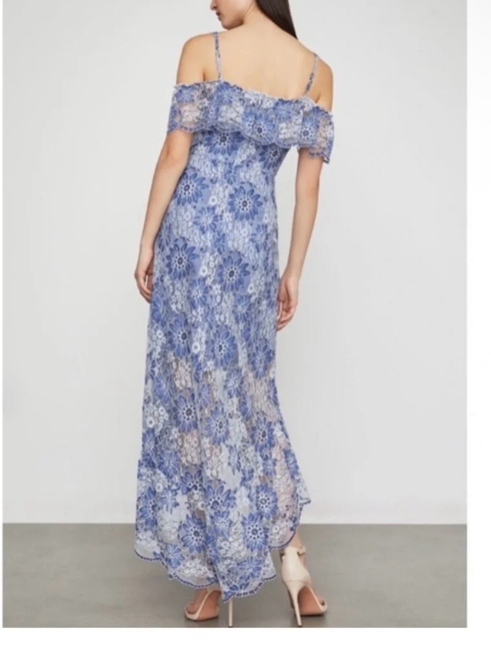 BCBGMaxAzria Periwinkle Blue Floral Lace Off-Shoulder Maxi Dress